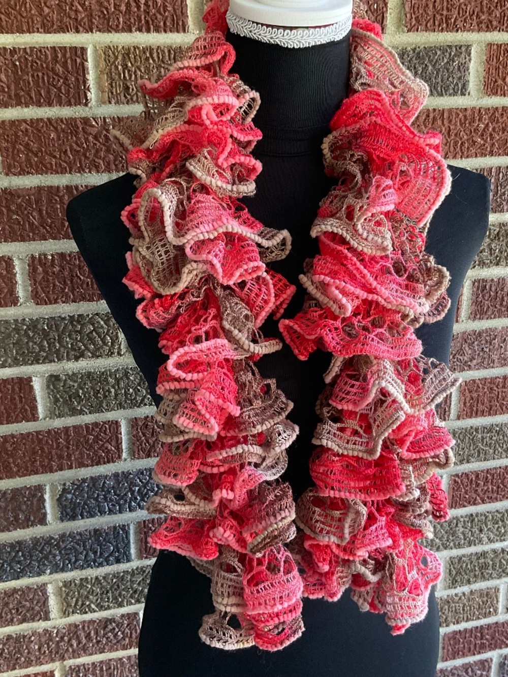 Women’s Ruffle Boho Scarf knitted Red Heart Sashay